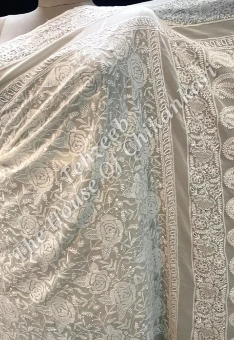 EK Taar - Rose ( Gulab-kaari) Chikankari Saree