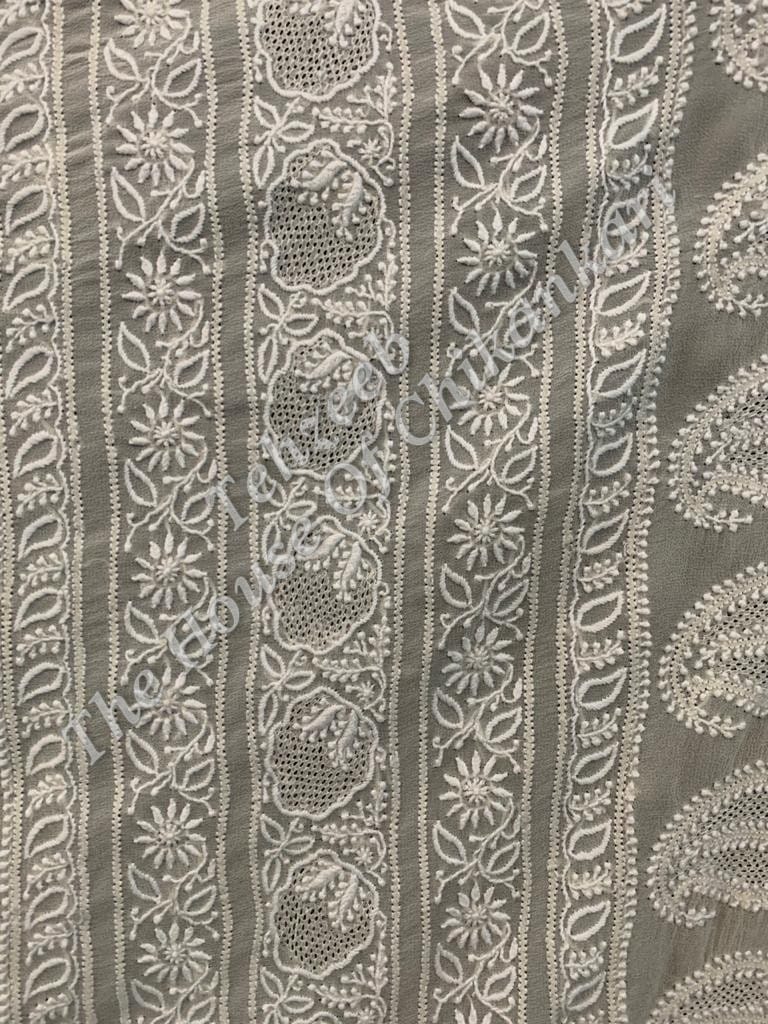 EK Taar - Rose ( Gulab-kaari) Chikankari Saree, detail 3