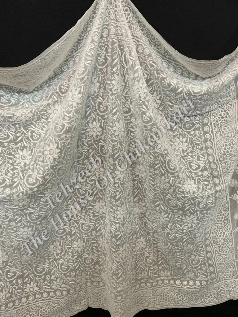 Ek Taar -Timeless Chikankari Dupatta, detail 2
