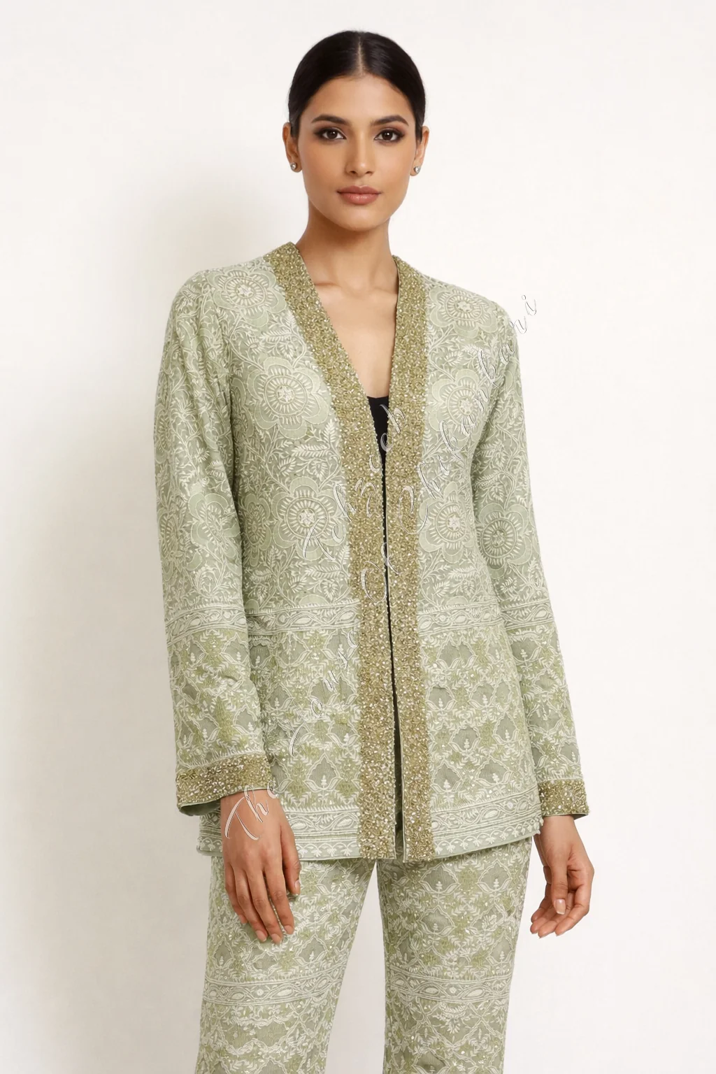 Exquisite Hand-Embroidered Ek Taar Chikankari Coord Set, detail 2