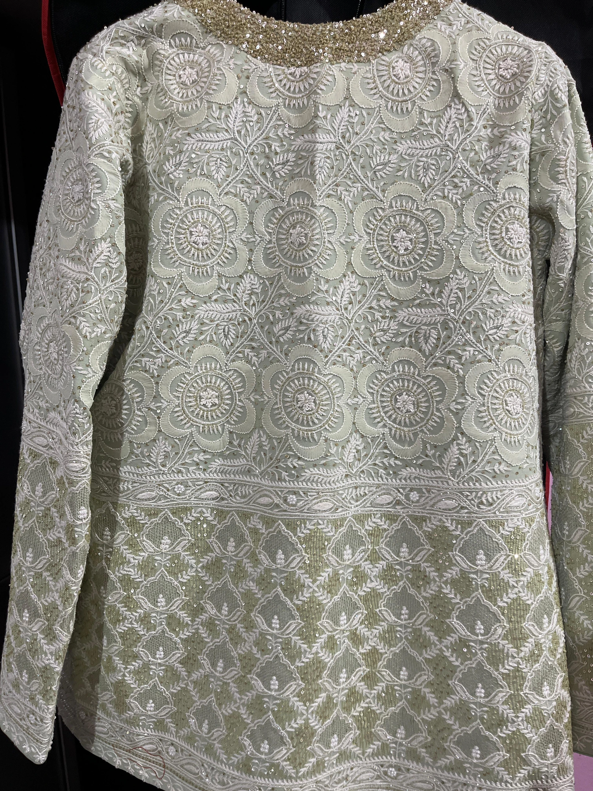 Exquisite Hand-Embroidered Ek Taar Chikankari Coord Set, detail 3