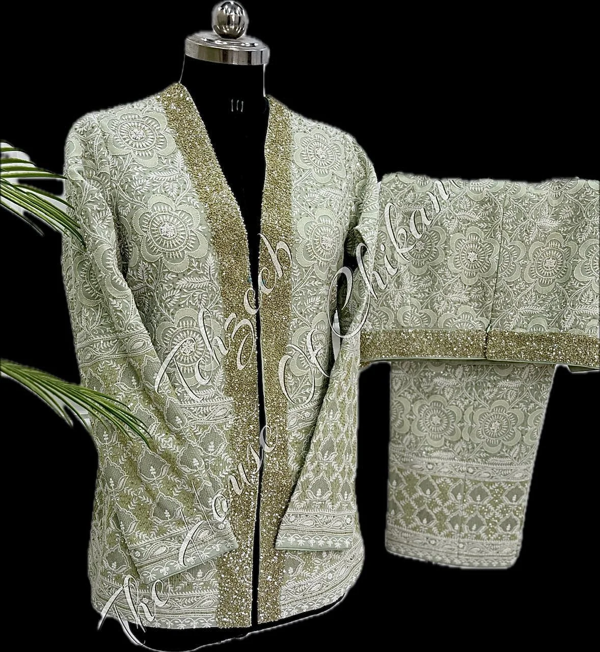 Exquisite Hand-Embroidered Ek Taar Chikankari Coord Set, detail 5