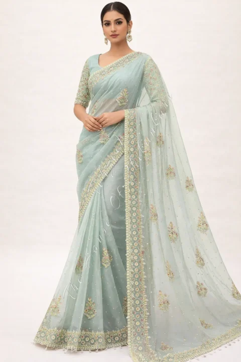 Exquisite Organza Silk EK Taar Chikankari Saree