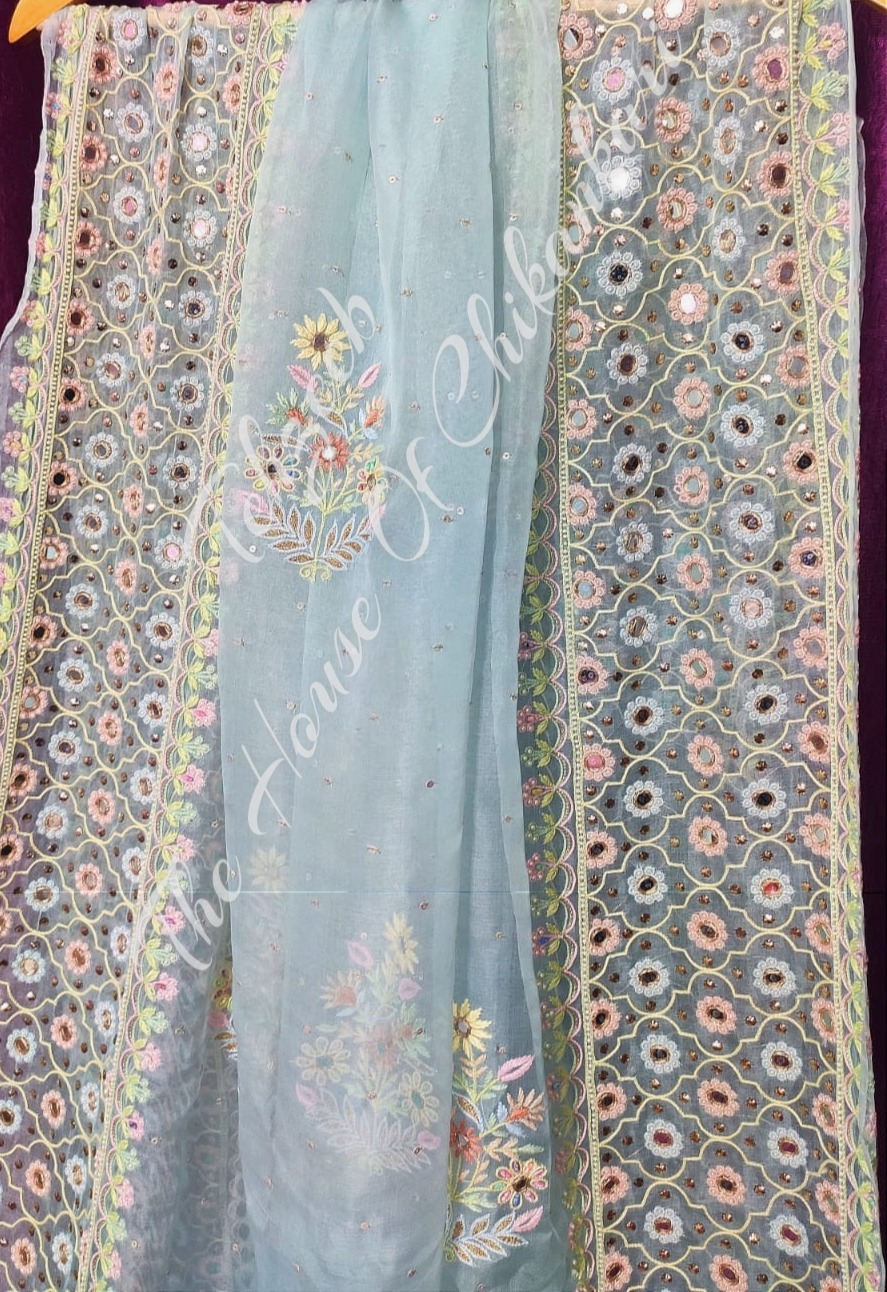 Exquisite Organza Silk EK Taar Chikankari Saree, detail 7