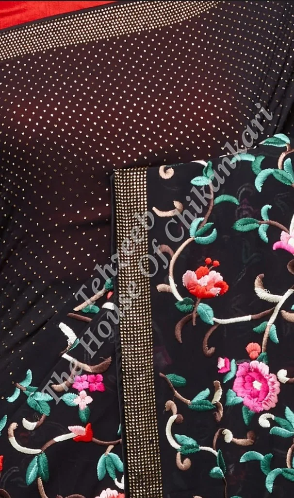 Firdaus - Designer Parsi Gara Hand Embroidered Saree with Mukaish, detail 2