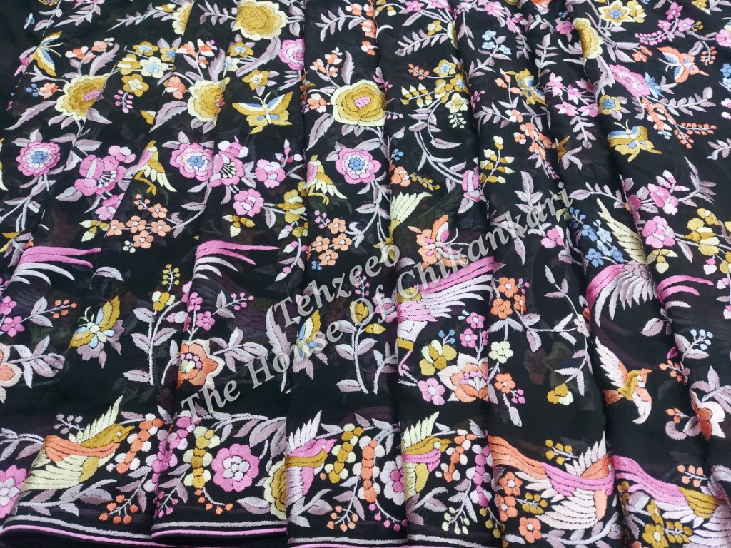 Firdaus - Parsi Gara Hand Embroidered Saree, detail 3