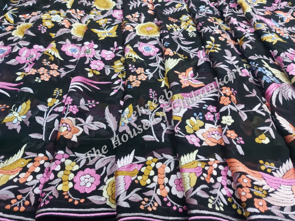 Firdaus - Parsi Gara Hand Embroidered Saree, detail 4