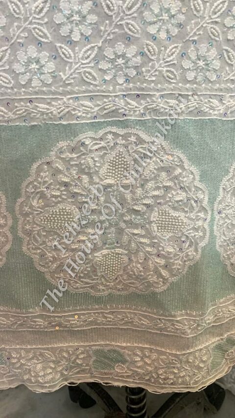 Floral Ek Taar - Lucknowi Chikankari Designer Suit, Mint with Medallion Motifs