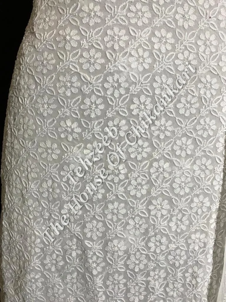Floral Ek Taar - Lucknowi Chikankari Designer Suit, White, detail 3