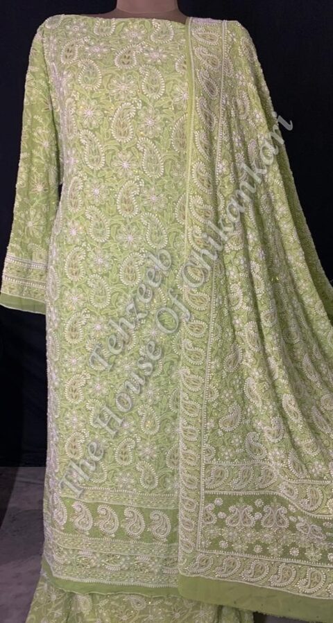 Gul - Timeless Classic Lucknowi Chikankari Taar Suit, Pista Green