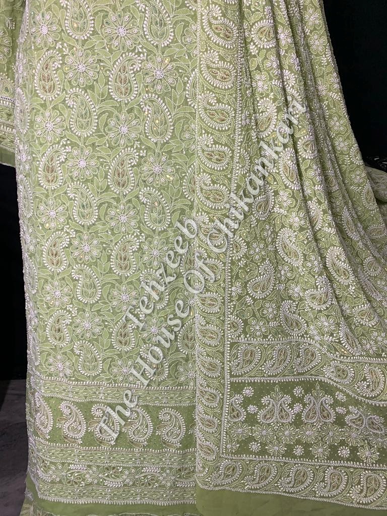 Gul - Timeless Classic Lucknowi Chikankari Taar Suit, Pista Green, detail 2