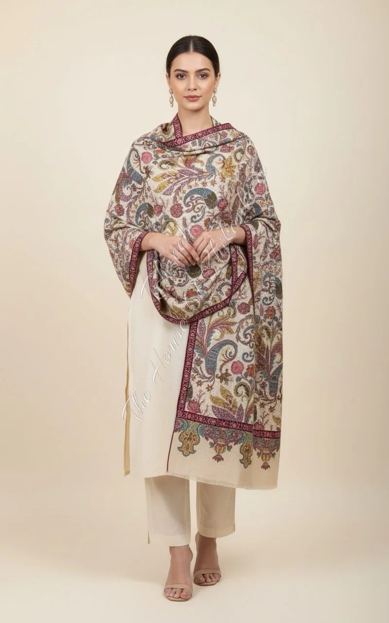 Gulshan : Jamawar-Style Kashmiri Pashmina with Hand Kashidakari & Tilla Accents