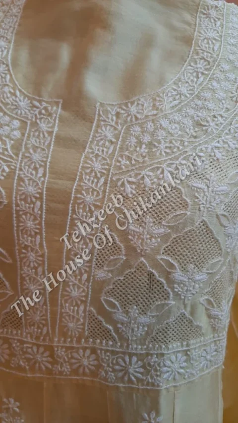 Haath Jaal Chanderi Chikankari Suit, Beige