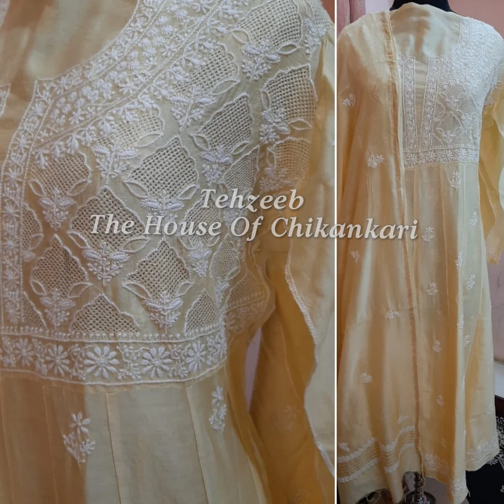 Haath Jaal Chanderi Chikankari Suit, Beige, detail 3