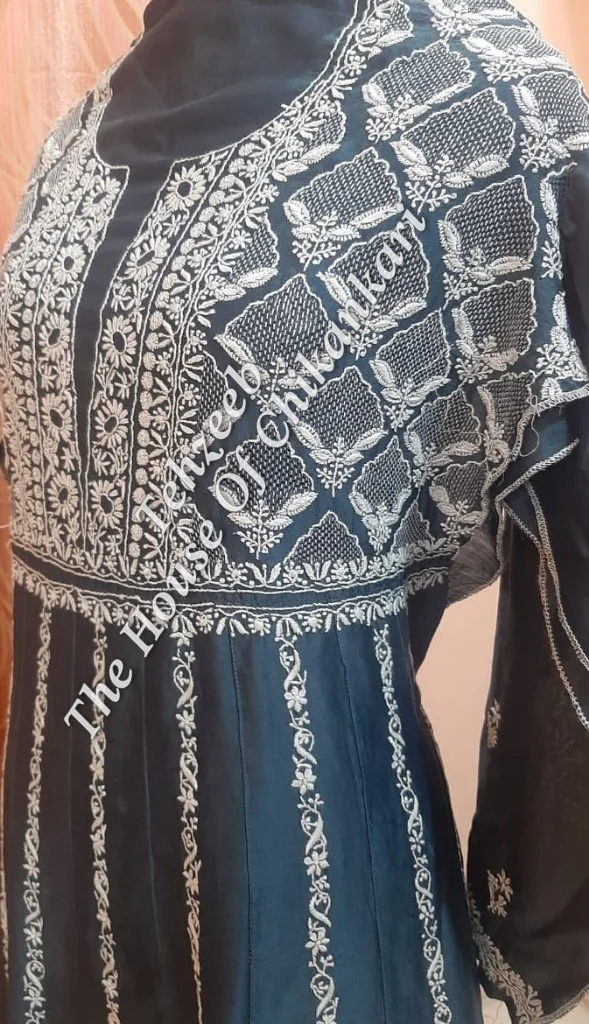 Haath Jaal Chanderi Chikankari Suit, Steel Blue