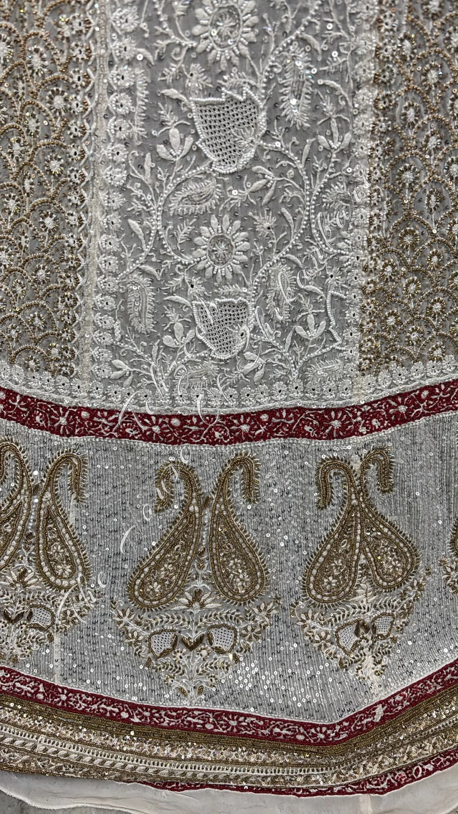 Ivory Georgette Chikankari Bridal Lehenga Skirt - Zardozi, Pearl & Cutdana