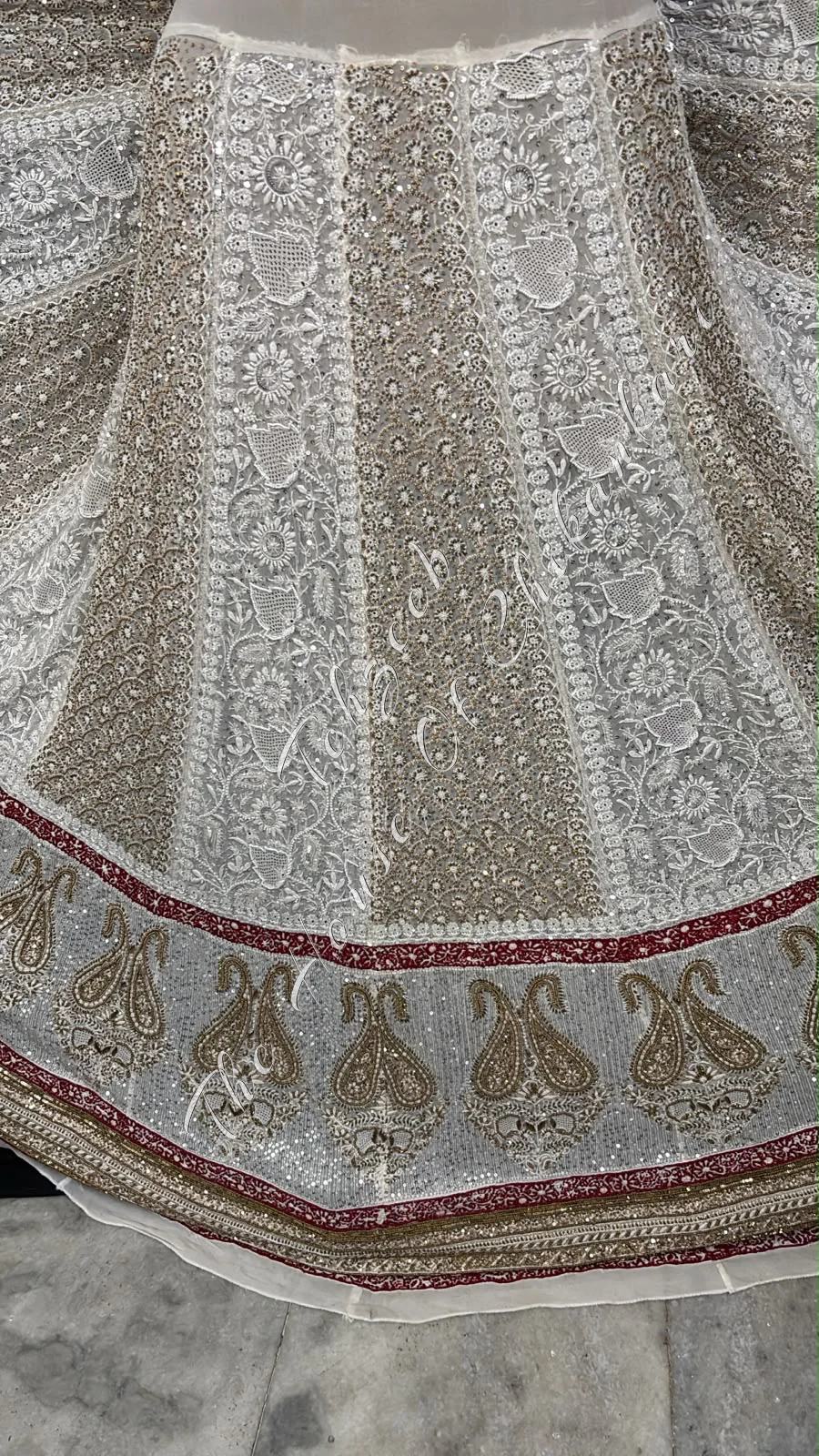 Ivory Georgette Chikankari Bridal Lehenga Skirt - Zardozi, Pearl & Cutdana, detail 2