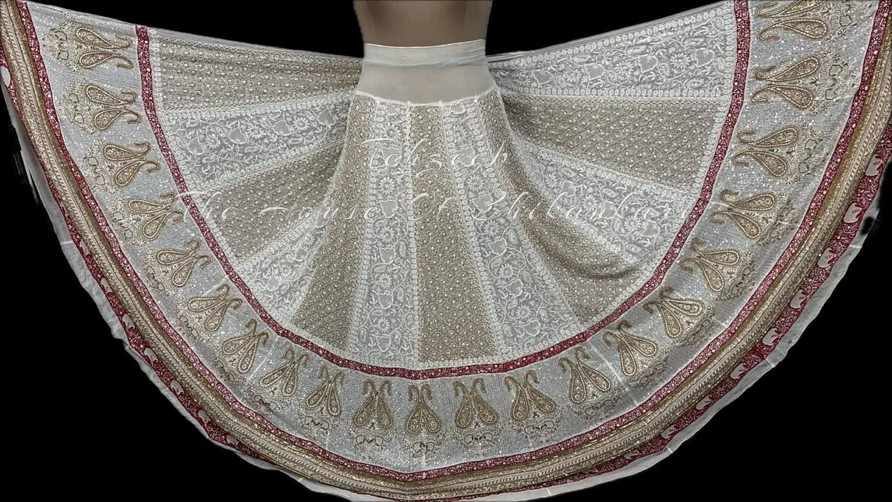 Ivory Georgette Chikankari Bridal Lehenga Skirt - Zardozi, Pearl & Cutdana, detail 3