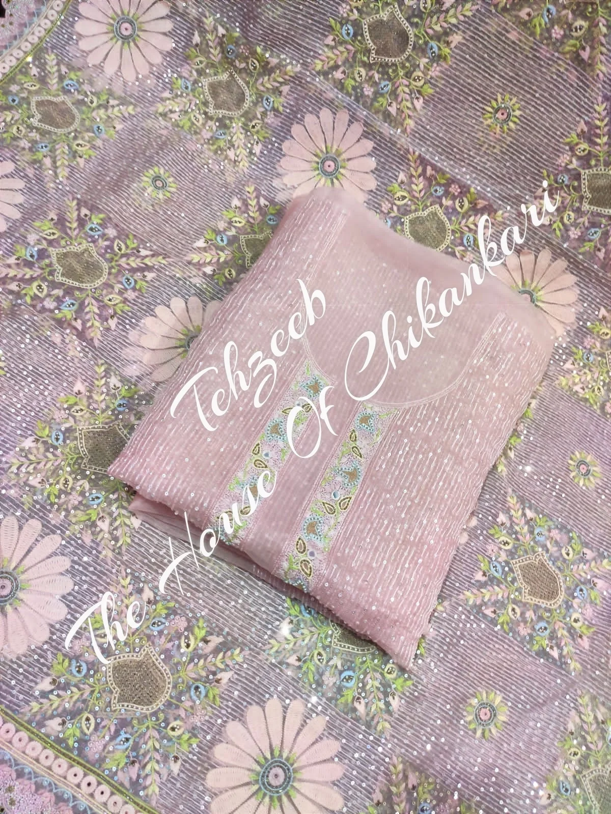 Khwabeeda - Ek Taar Chikankari Suit, Blush Pink, detail 2
