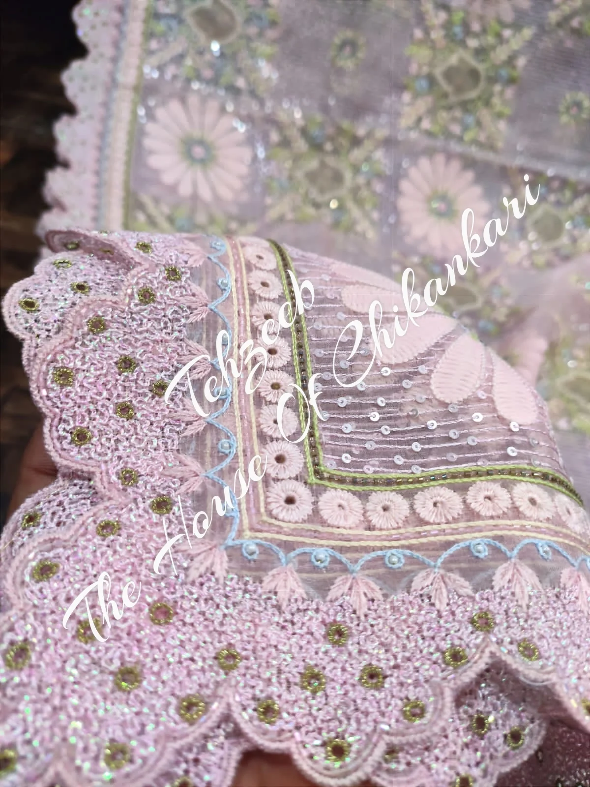 Khwabeeda - Ek Taar Chikankari Suit, Blush Pink, detail 4