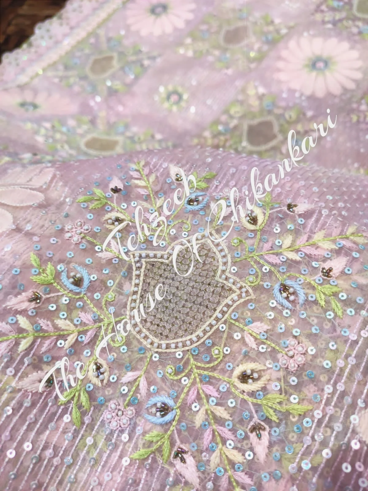 Khwabeeda - Ek Taar Chikankari Suit, Blush Pink, detail 5