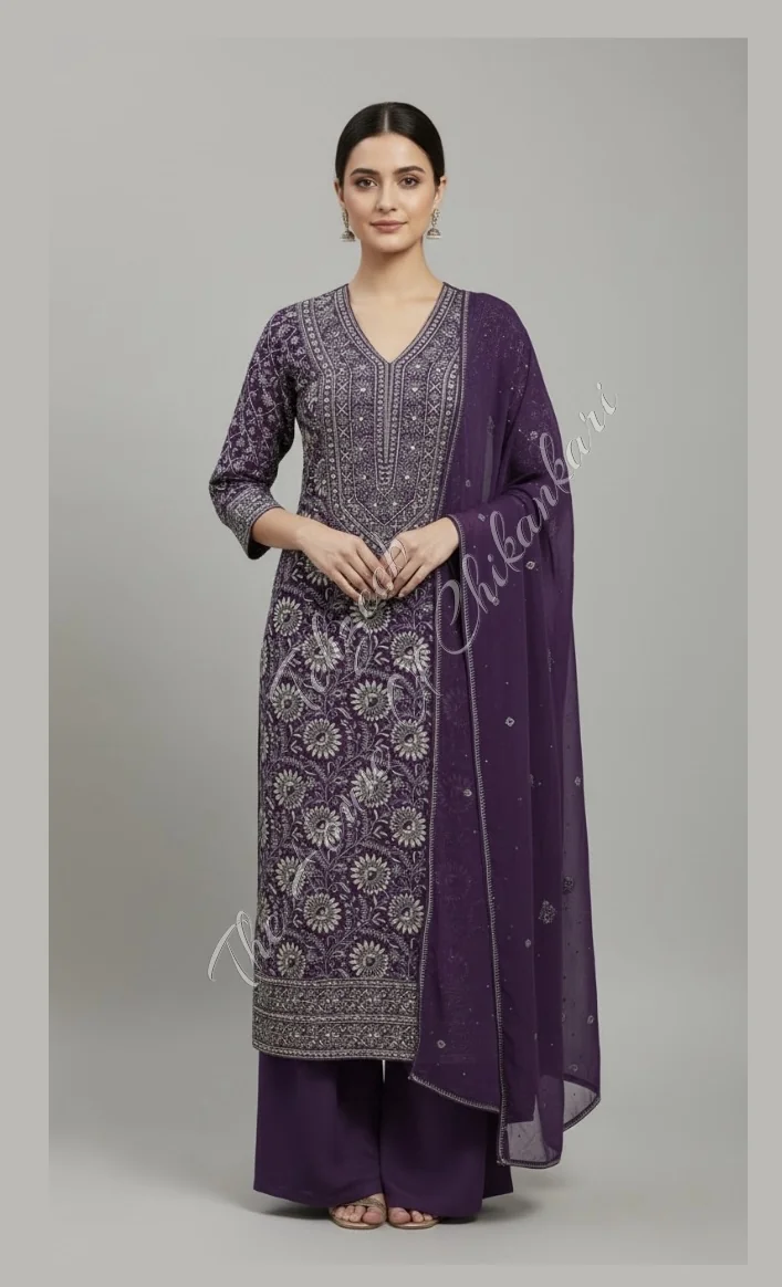 Lucknowi Chikankari Zardosi Gotta patti Suit