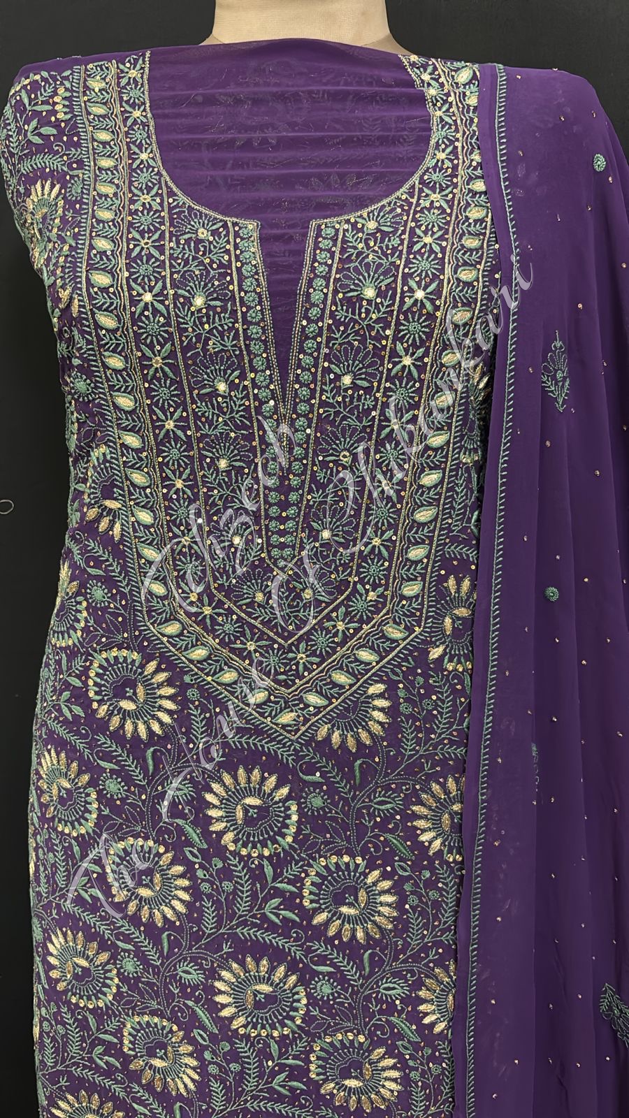 Lucknowi Chikankari Zardosi Gotta patti Suit, detail 3