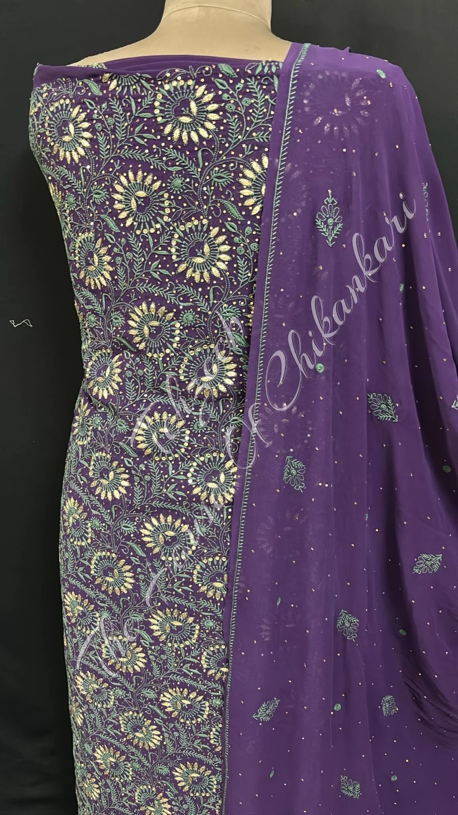 Lucknowi Chikankari Zardosi Gotta patti Suit, detail 4