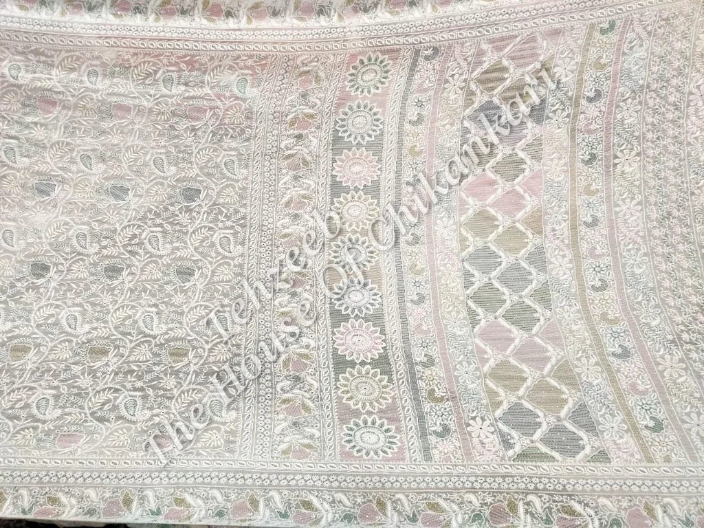 MAHARANI - Designer Ek Taar Chikankari Saree, Ivory Paisley Booti, detail 2