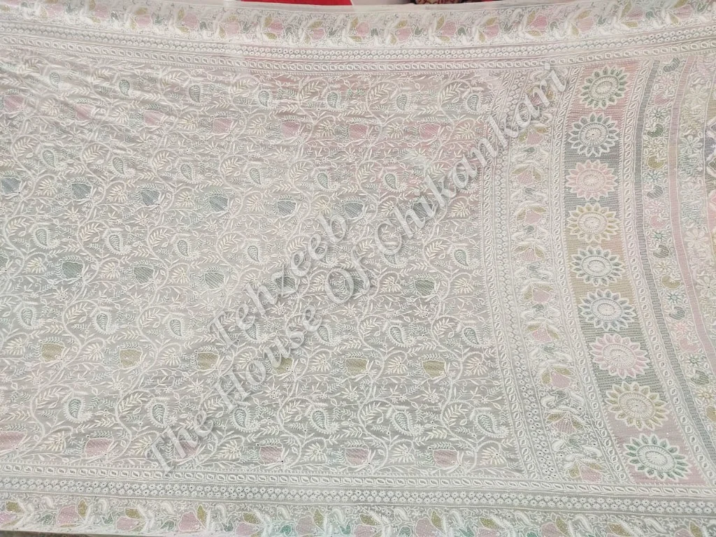 MAHARANI - Designer Ek Taar Chikankari Saree, Ivory Paisley Booti, detail 3