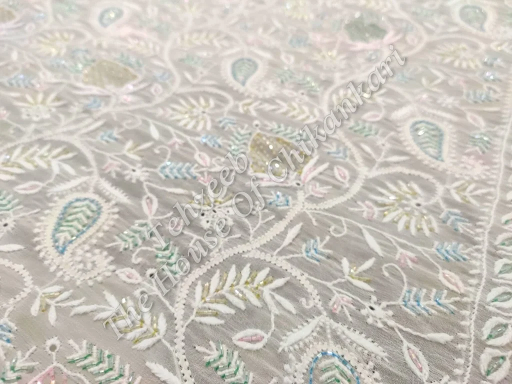 MAHARANI - Designer Ek Taar Chikankari Saree, Ivory Paisley Booti, detail 4