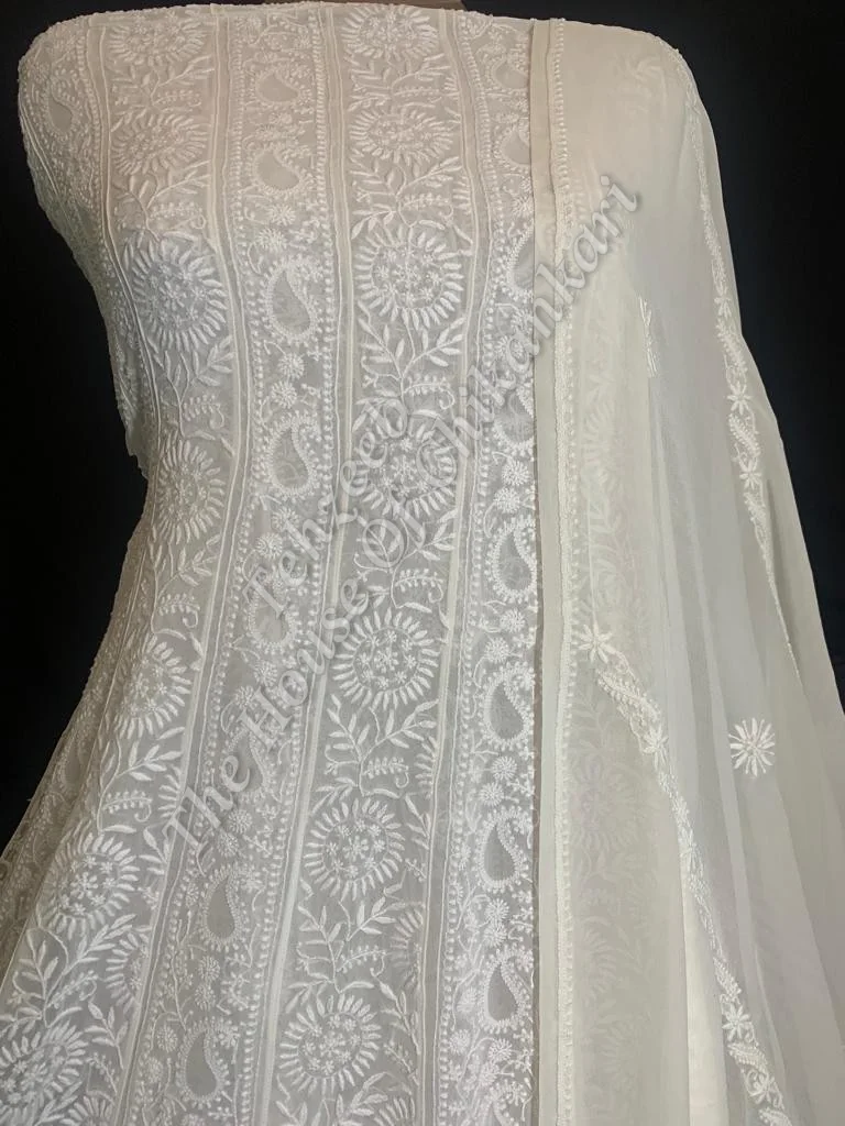 MAHARANI - Ek Taar - Royal Lucknowi Chikankari Anarkali, Ivory with Plain Dupatta, detail 2