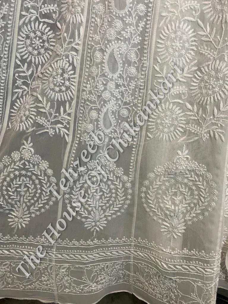 MAHARANI - Ek Taar - Royal Lucknowi Chikankari Anarkali, Ivory with Plain Dupatta, detail 3