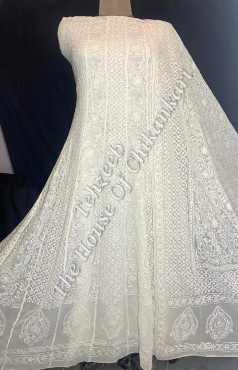 MAHARANI - Ek Taar - Royal Lucknowi Chikankari Anarkali, Ivory Jaali Panels