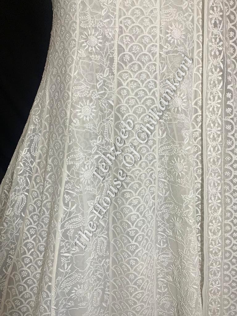 MAHARANI - Ek Taar - Royal Lucknowi Chikankari Anarkali, Ivory Jaali Panels, detail 2