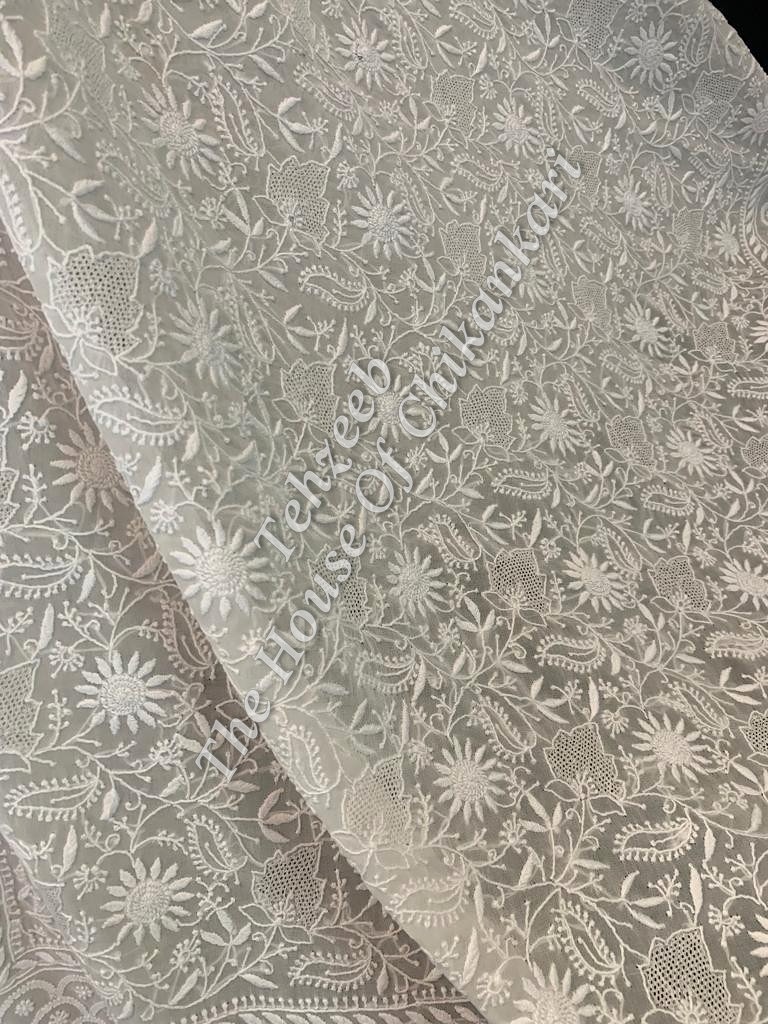 MAHARANI - Ek Taar - Royal Lucknowi Chikankari Anarkali, Ivory Jaali Panels, detail 3