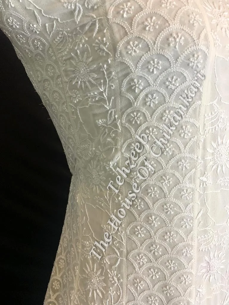 MAHARANI - Ek Taar - Royal Lucknowi Chikankari Anarkali, Ivory Jaali Panels, detail 4