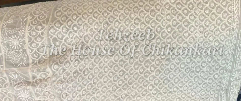 MAHARANI - Ek Taar - Royal Lucknowi Chikankari Anarkali, Ivory Jaali Panels, detail 5