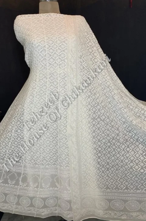 MAHARANI - Royal Lucknowi Chikankari Anarkali, Ivory Diamond Jaali