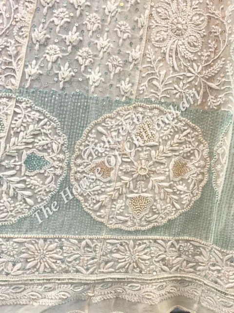 MAHARANI - Royal Lucknowi Chikankari Anarkali, Mint with Medallion Motifs