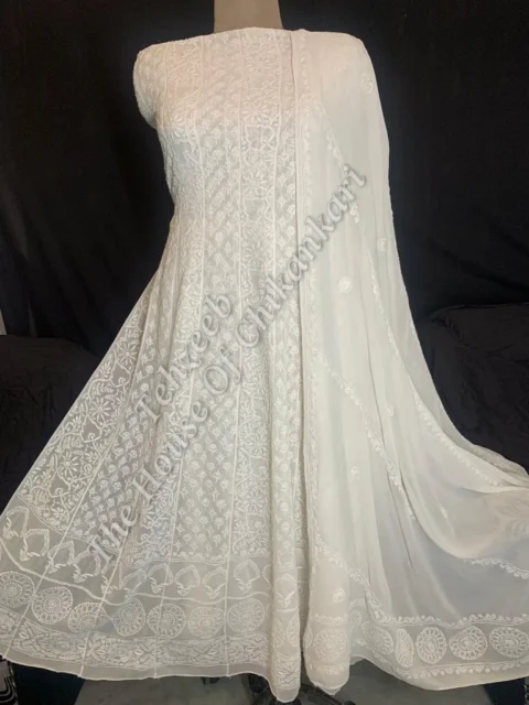 MAHARANI - Royal Lucknowi Chikankari Anarkali, Ivory Classic