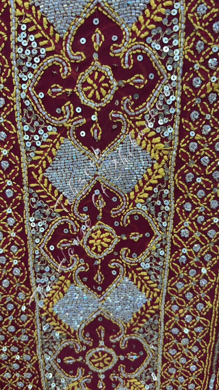 Maroon Georgette Chikankari Bridal Saree - Dual-Tone Hand Embroidery, detail 5
