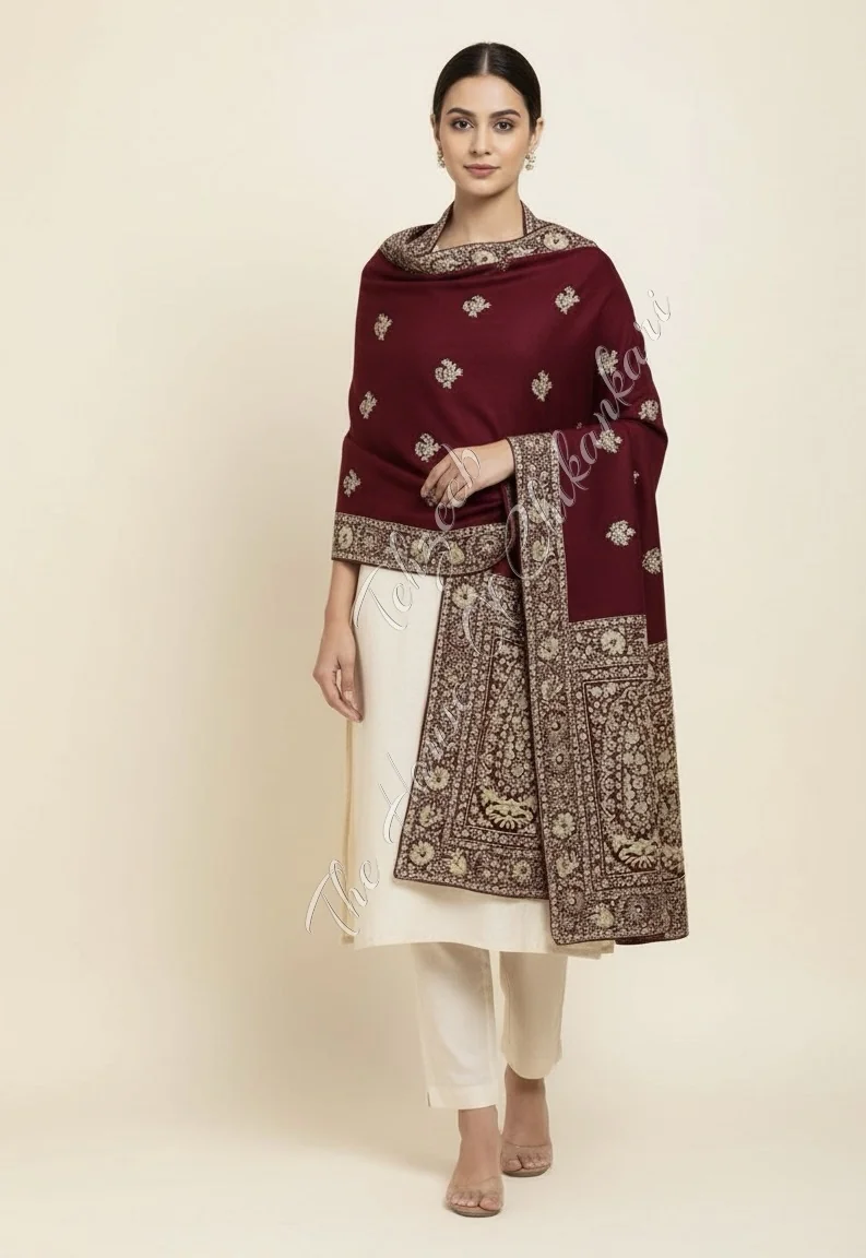Mehr-e-Sultan” - Royal Jamawar-Style Kashmiri Pashmina with Hand Tilla Kashidaka