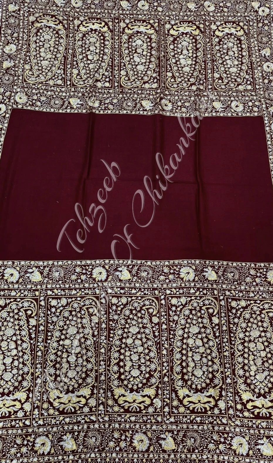 Mehr-e-Sultan” - Royal Jamawar-Style Kashmiri Pashmina with Hand Tilla Kashidaka, detail 2