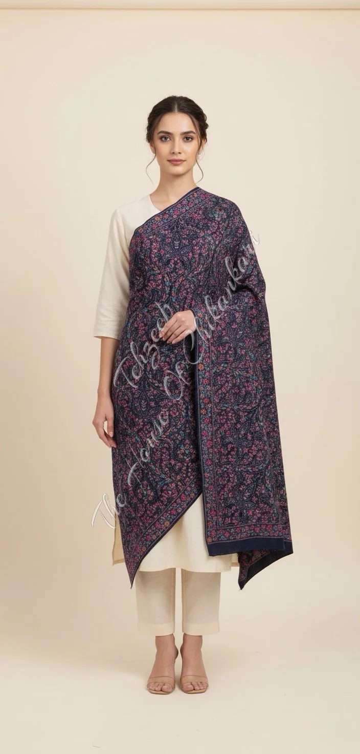 Midnight Floral Kashmiri Pashmina Shawl