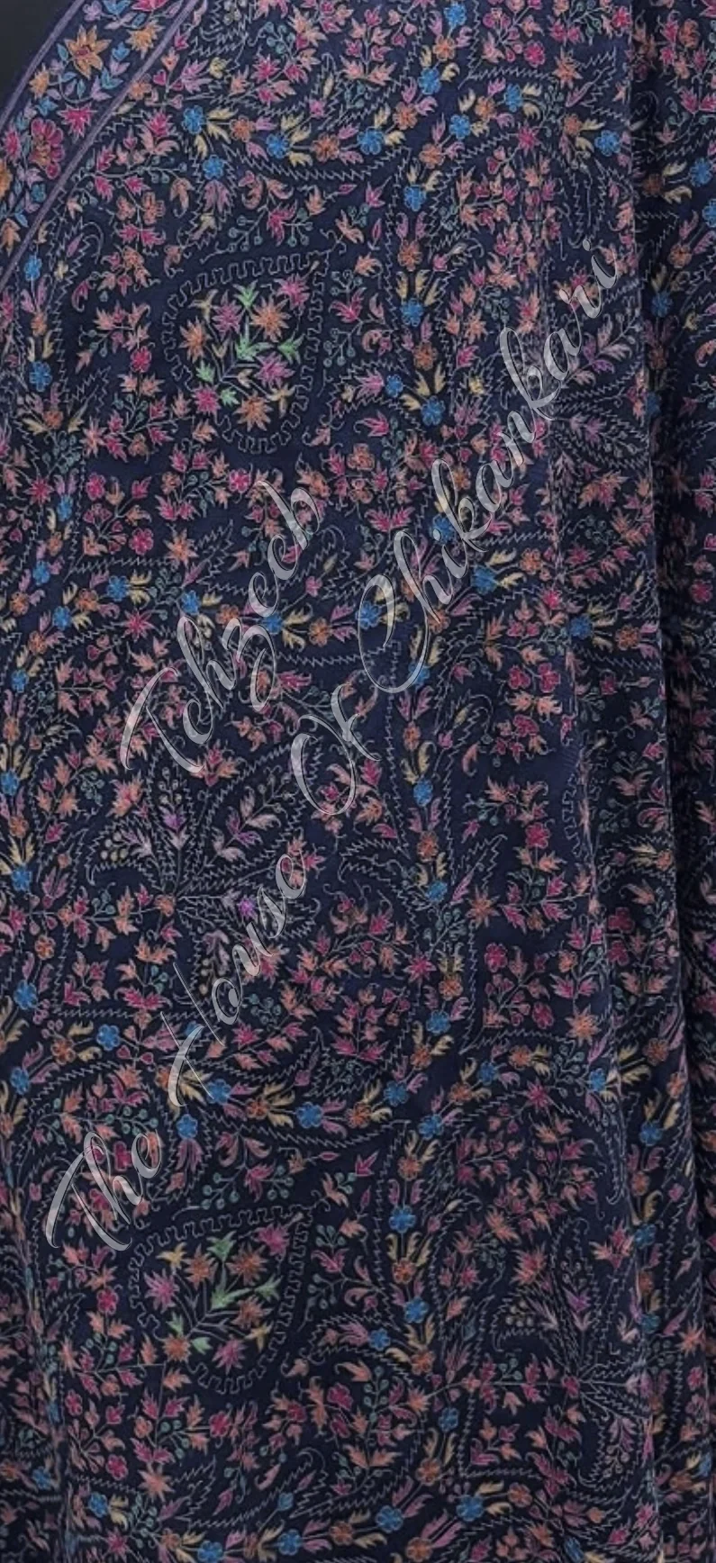Midnight Floral Kashmiri Pashmina Shawl, detail 2