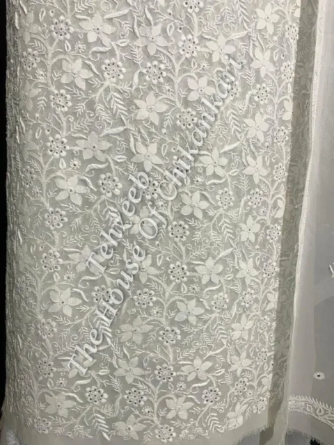 Mughal Nakkashi - Designer Ek Taar Chikankari Suit, Ivory Floral Jaal