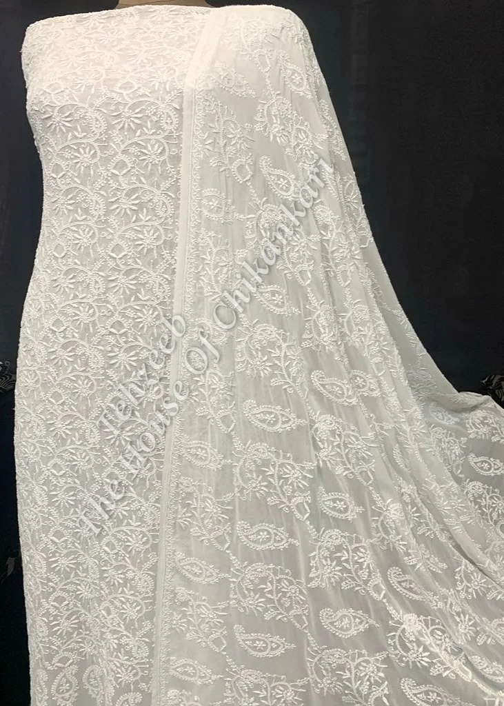 Mughal Nakkashi - Designer Ek Taar Chikankari Suit, Ivory All-Over Jaal