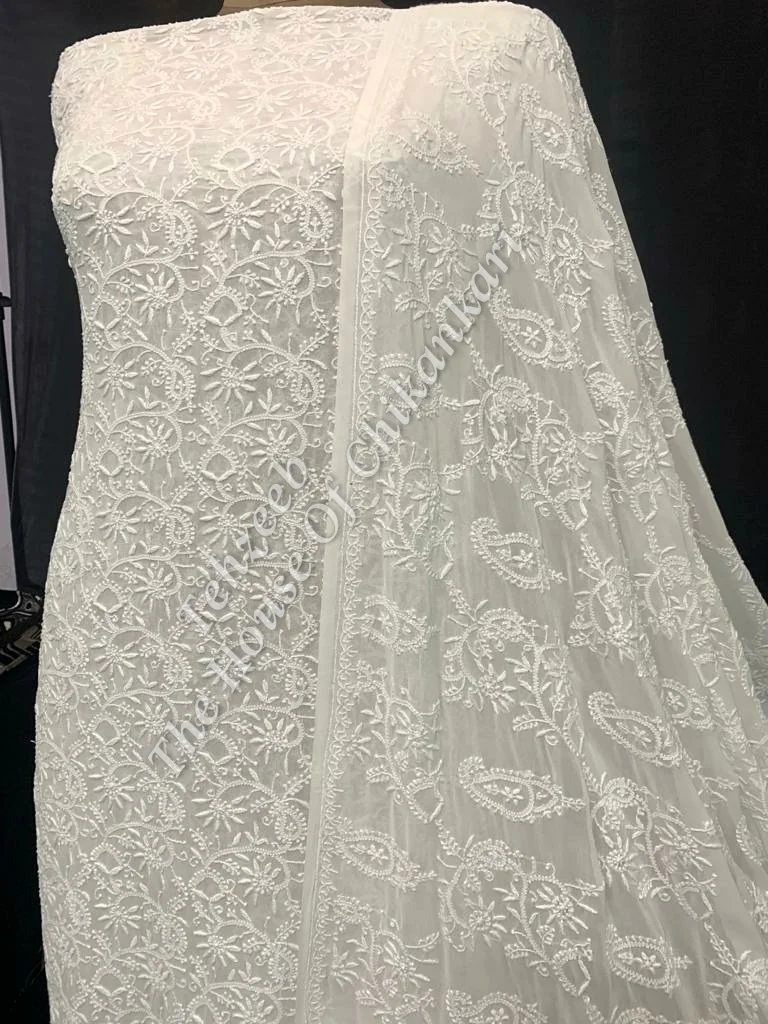 Mughal Nakkashi - Designer Ek Taar Chikankari Suit, Ivory All-Over Jaal, detail 2