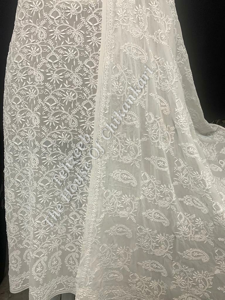 Mughal Nakkashi - Designer Ek Taar Chikankari Suit, Ivory All-Over Jaal, detail 3